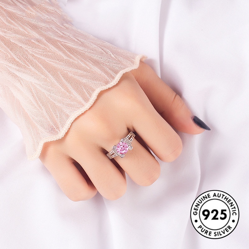 Cincin Berlian Pink Bahan S925 Silver Untuk Wanita