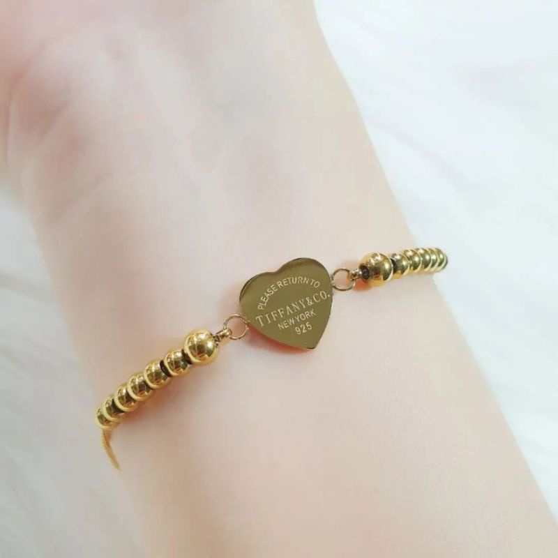 gelang serut Titanium biji lada love gold B192289