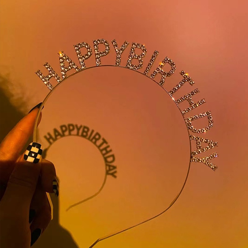 Bando Motif Tulisan Aksen Berlian Imitasi Untuk Wanita