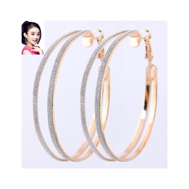 LRC Anting Tusuk Fashion Color Round Shape Decorated Earrings A56935