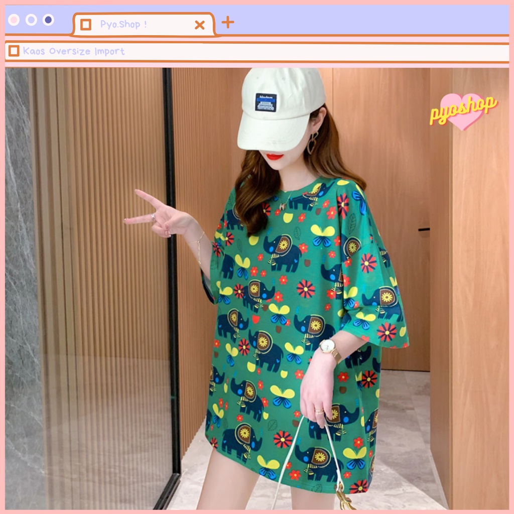 Kaos Import Longgar bigsize jumbo wanita motif elephant colourful