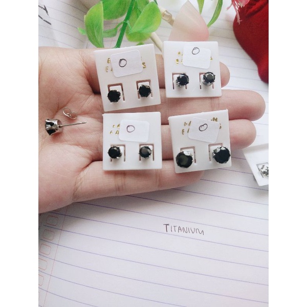 Anting Giwang Tindik Emas Putih BLACK STONE Anti Luntur Titanium ANTI KARAT ANTI IRITASI
