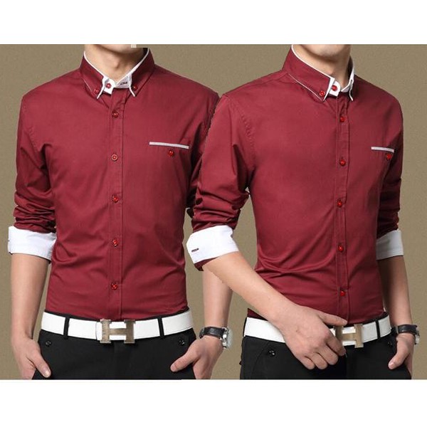 [ Mr Maroon OT] Kemeja Pria katun stretch Kemeja Pria / Hem Cowok Lengan Panjang