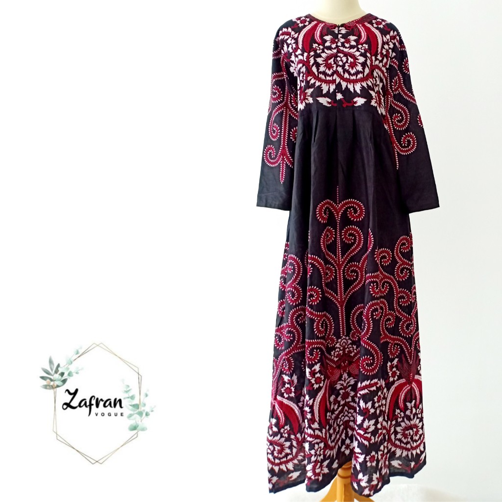 Gamis batik standart bunga teratai merah