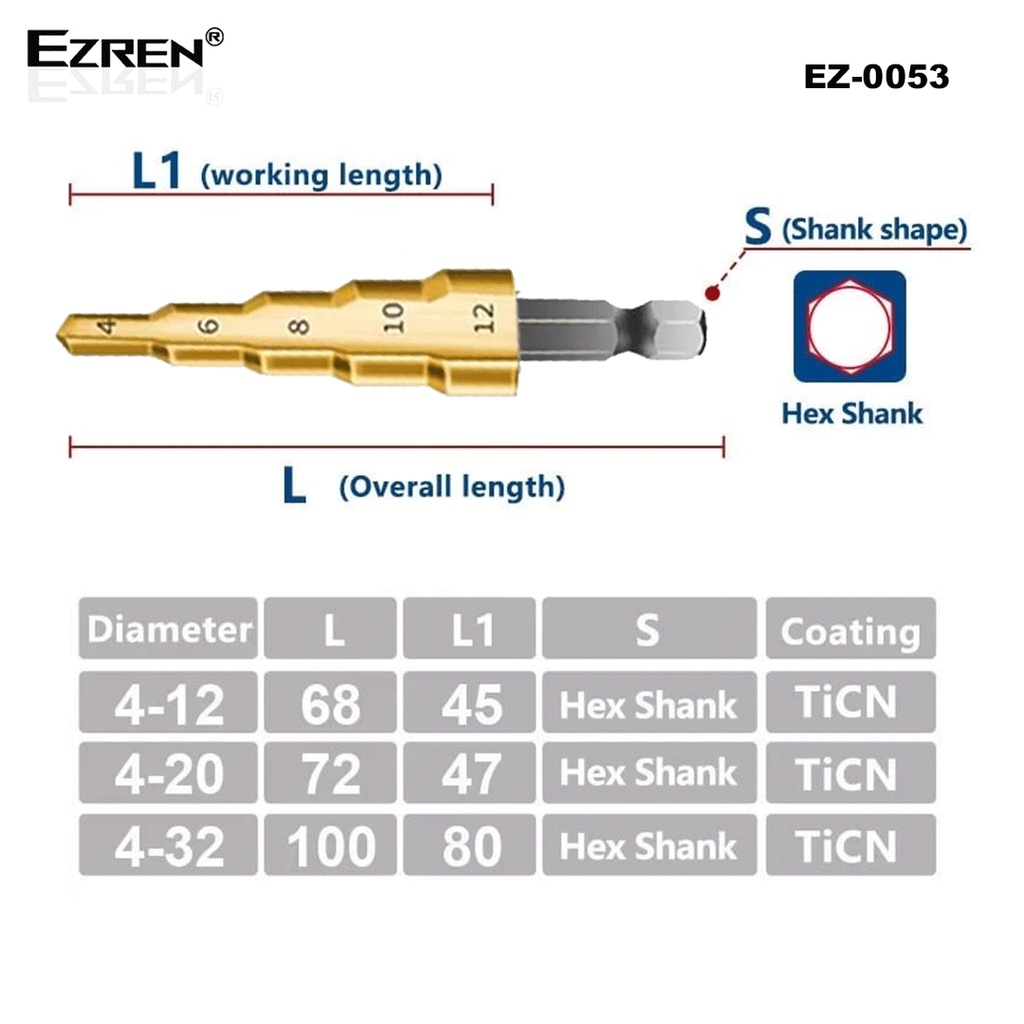 Ezren EZ-0053 Mata Bor Multi Step 4-12mm Pagoda Besi Drill Bits