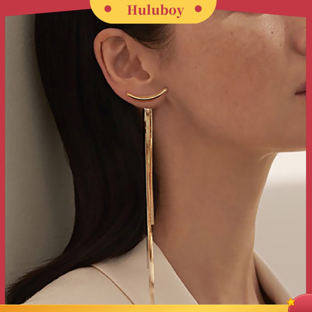 Hu Hu Hu Hu Hu Alat Bantu Pasang Kacamata♡ 1 Pasang Anting Tusuk Gantung Bahan Metal Desain Rumbai Panjang Untuk Wanita
