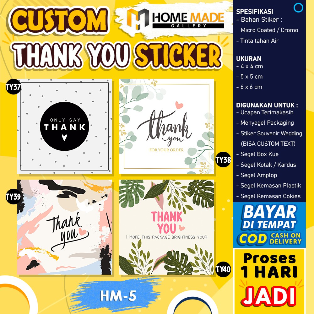 

STICKER THANK YOU FOR ORDER STIKER LABEL PENGIRIMAN TERIMA KASIH OLSHOP PERSEGI CUSTOM MURAH HM-5