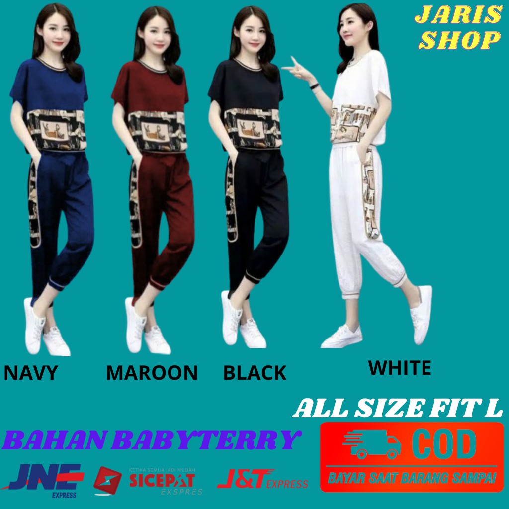 Baju Setelan Wanita Kekinian Terbaru Korea Stelan Remaja Perempuan Dewasa Set Celana Putih Olahraga