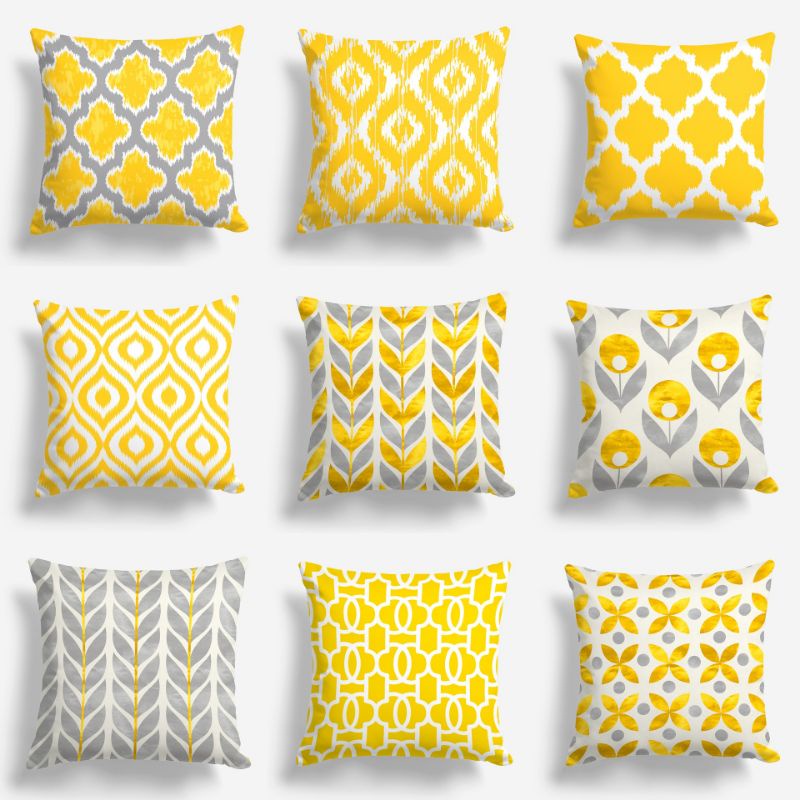 SARUNG BANTAL SOFA PRINT MOTIF ABSTRAK KUNING PUTIH SERIES 40X40 CM