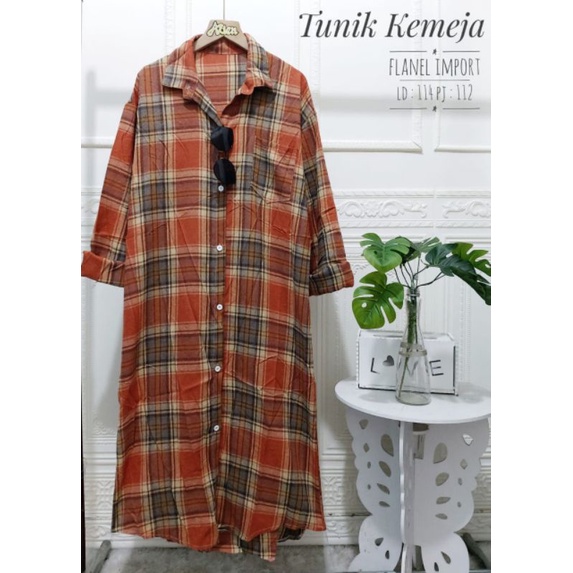KEMEJA TUNIK.ATASAN TUNIK KOTAK KOTAK IMPORT