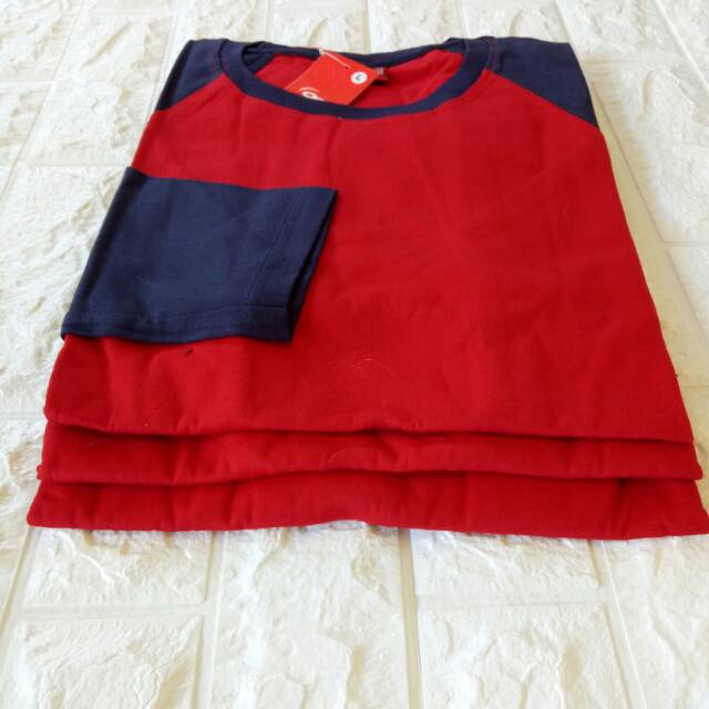 kaos polos raglan MERAH-NAVY lengan panjang uk M L XL XXL