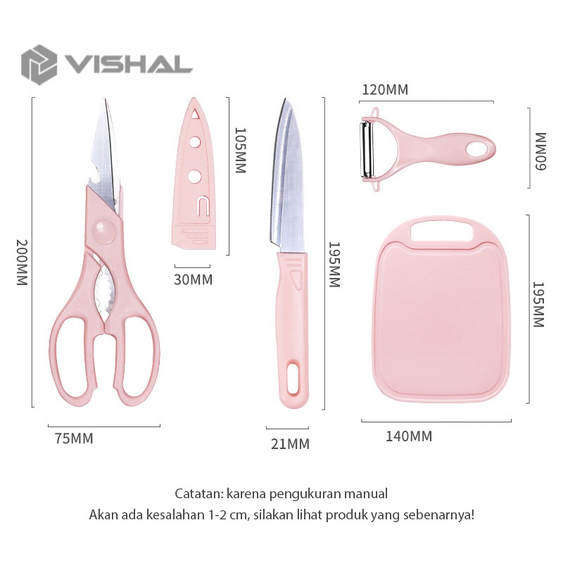 VISHAL 4PCS PISAU SET Pisau Keramik Talenan Set Knife Pisau Buah - ANTI KARAT - VS-1807