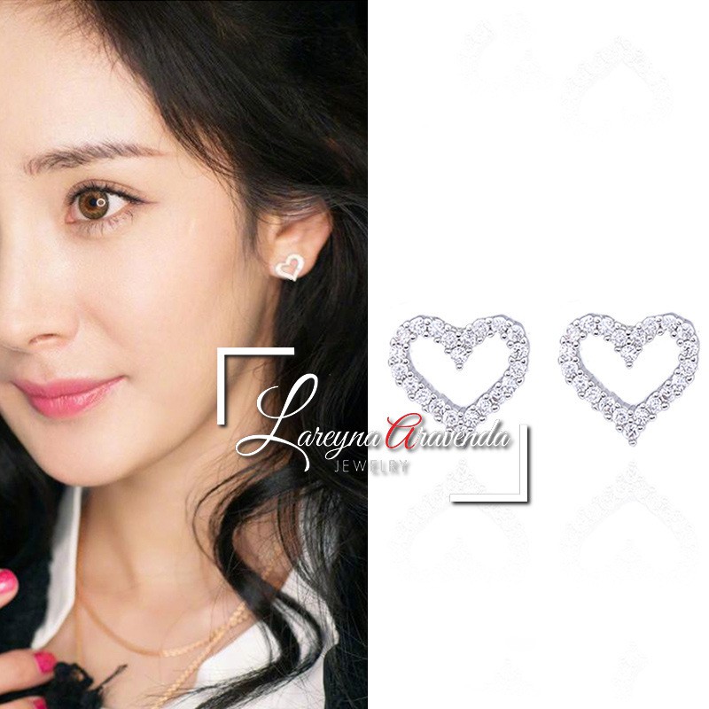 Anting Kristal Wanita Silver S925 Model Love Ear Studs AT032