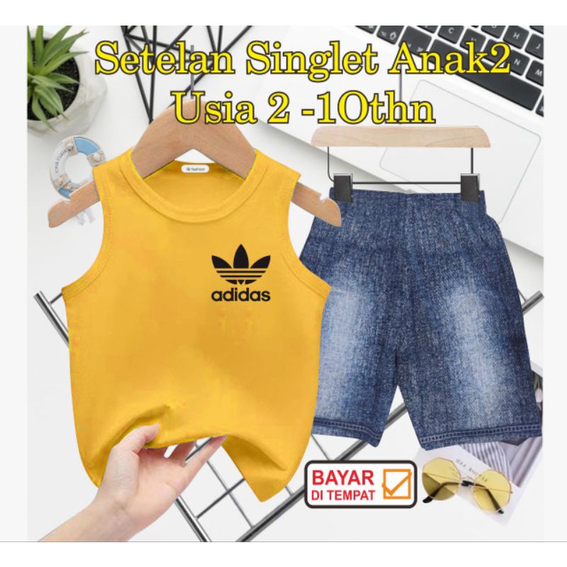 ((IB))SETELAN ANAK SINGLET SEMI JEANS/4D1D4S DIGITAL SABLON