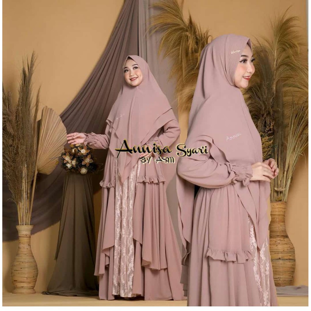 Gamis ANNISA SYAR I BY ASM Syari Mewah Terbaru 2021 Lebaran Set Hijab Murah Jumbo Big Size ld 110
