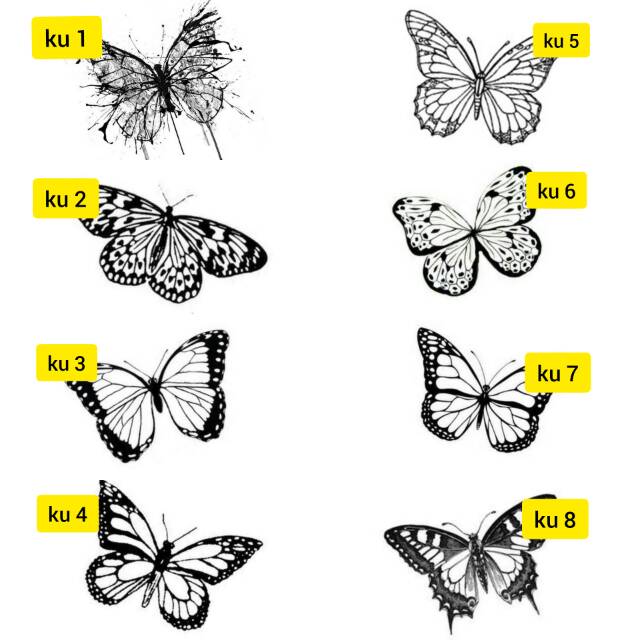 Tato Temporer kupu kupu Tato Butterfly Tato kecil Stiker Tato Minimalis - KU