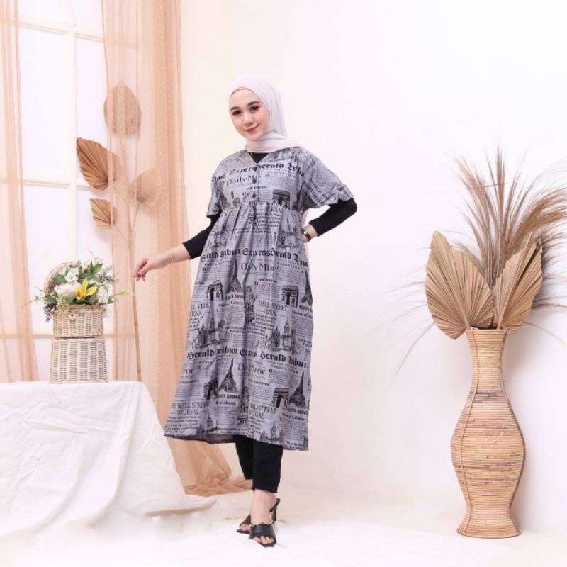 Daster Chibi Koran Rayon Premium Busui Lengan Pendek Dress Perempuan Kekinian