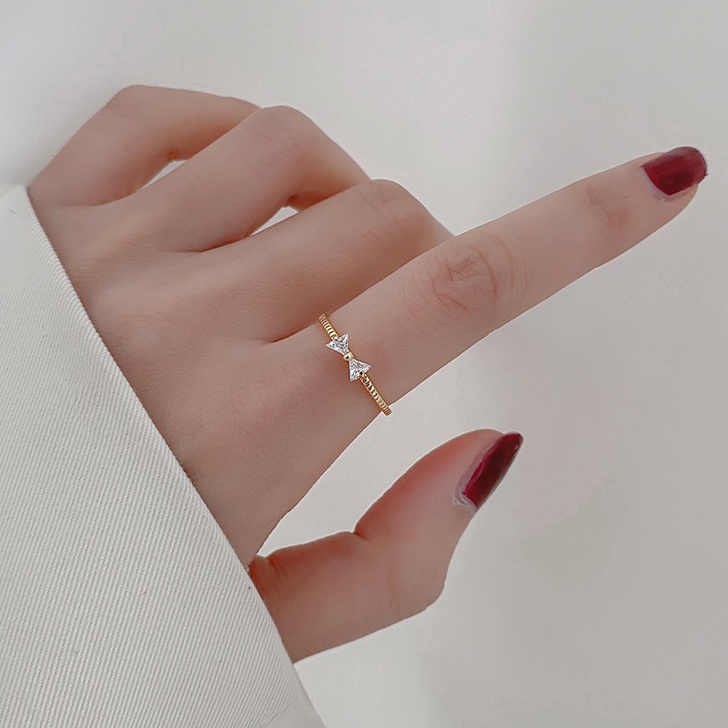 Korean Butterfly Diamond Knot Opening Adjustable Ring Female Exquisite Ins Simple and Sweet Zircon Ring Female Fashion Jewelry Accessory Gift