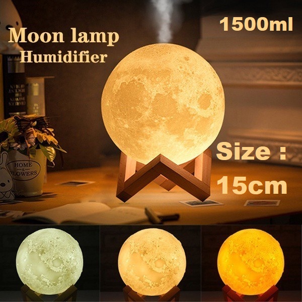 Lampu Tidur Bulan 15CM Moon 16 Warna RGB + Remote Humidifier Bulan Lampu Tidur Unik