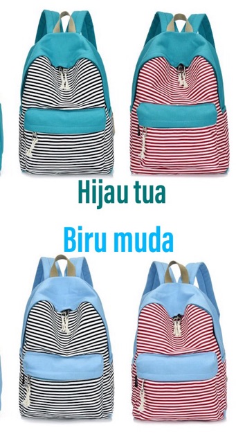 Tas ransel salur backpack kanvas polyester anak remaja wanita fashion korea import