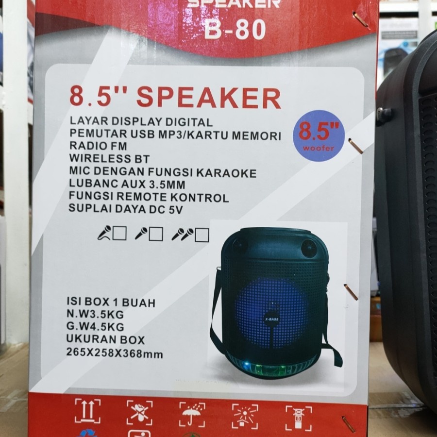 COD SPEAKER BLUETOOTH FLECO B-80 LED UK 8,5&quot; INCH X-BASS PLUS MIC KARAOKE + REMOTE // SPEAKER FLECO X-BASS // SPEAKER SALON AKTIF // SPEAKER KARAOKE