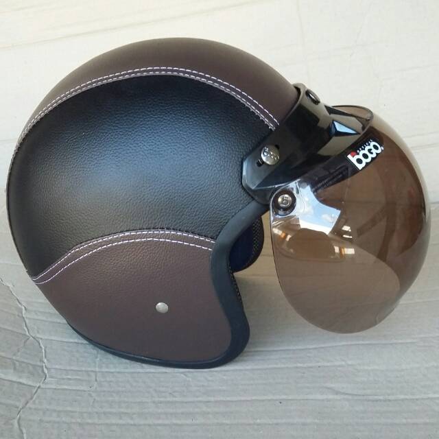 Helm Kulit Hitam Coklat