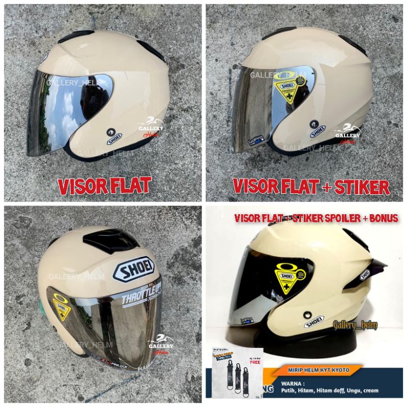 HELM KYOTO DYR PAKET GANTENG | SUDAH TERPASANG STIKER SHOEI | REPLIKA KYT KYOTO PUTIH-Cream
