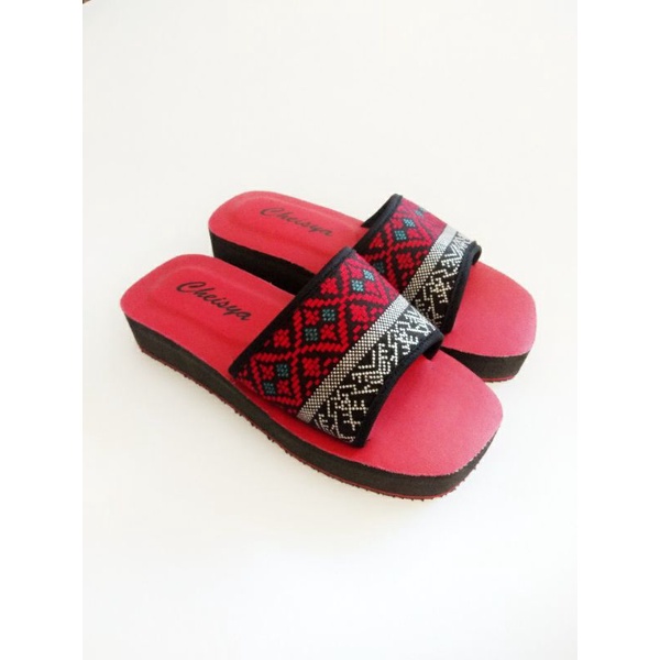 sandal wanita slip on kain batik wedges terbaru