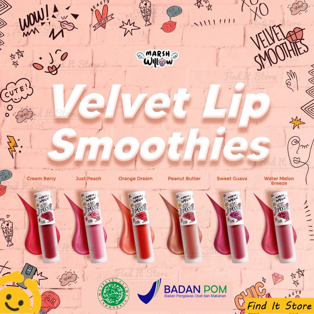 Marshwillow Velvet Smoothies Lip Cream | Lip Moist Velvet | Lip Smoothies | BPOM