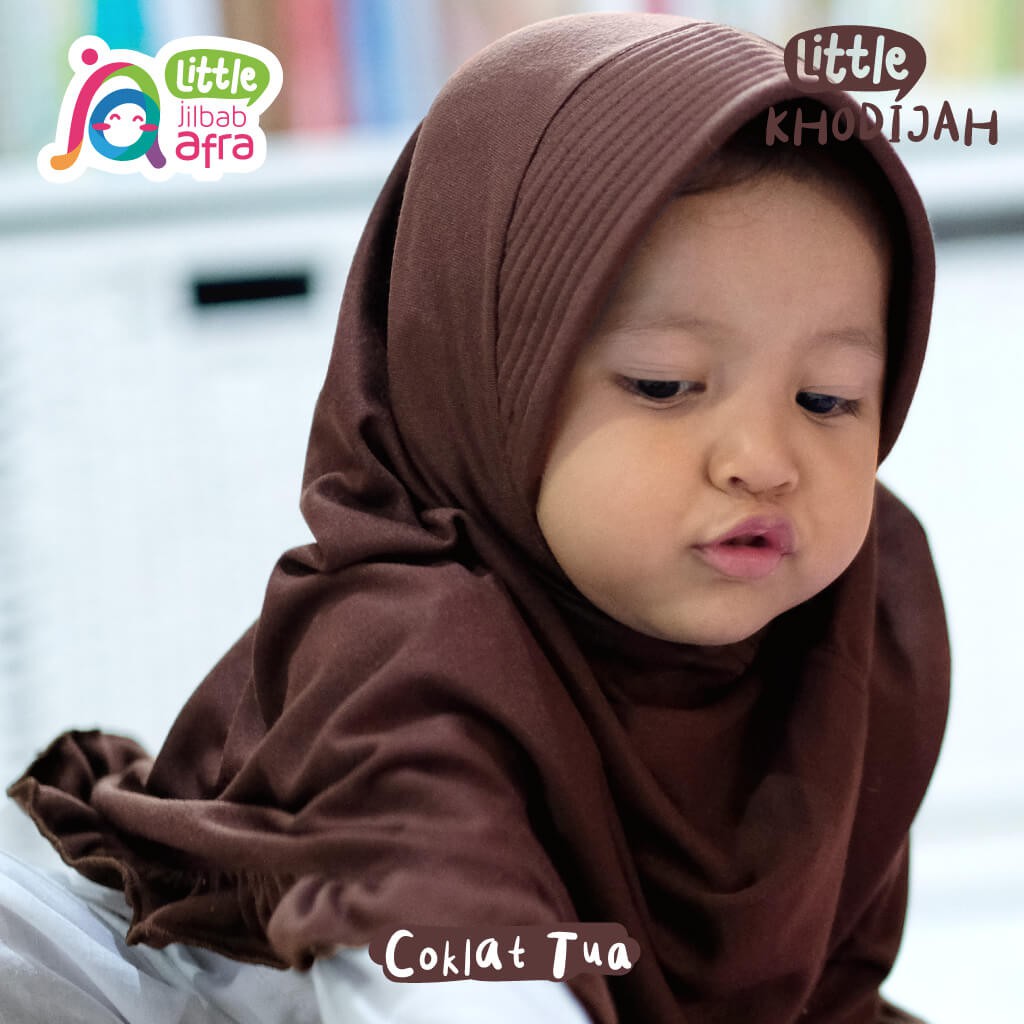 Jilbab Instan Anak Little Khodijah Coklat Tua - Little Jilbab Afra - Bahan Kaos, Adem &amp; Lembut