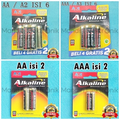 Baterai ABC Alkaline ORIGINAL AA A2 / AAA A3 / Isi 2 / Isi 6 isi 4+2 Pcs