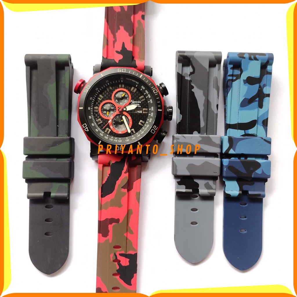 STRAP TALI JAM TANGAN RUBBER SILIKON 24MM MOTIF ARMY TENTARA