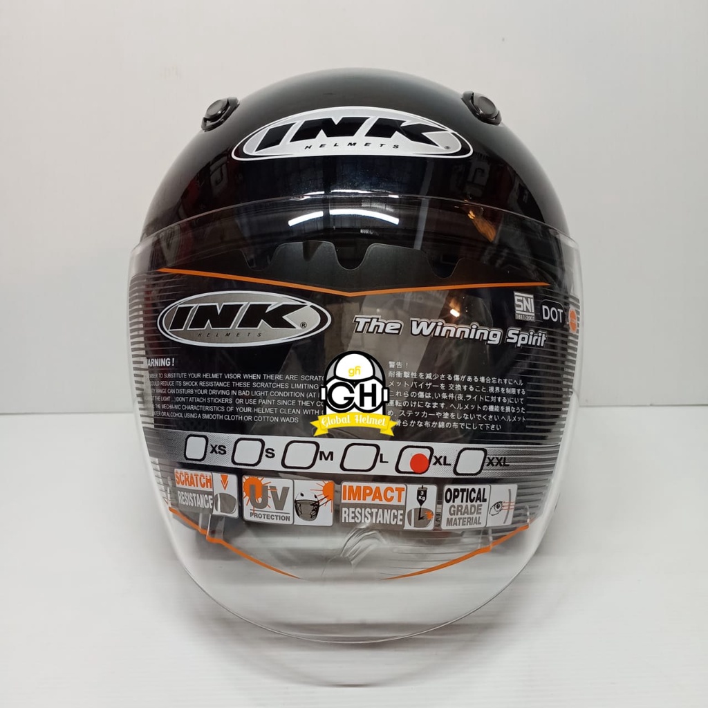 HELM INK HALF FACE INK CENTRO ORIGINAL 100% INK CENTRO JET SOLID BLACK MET