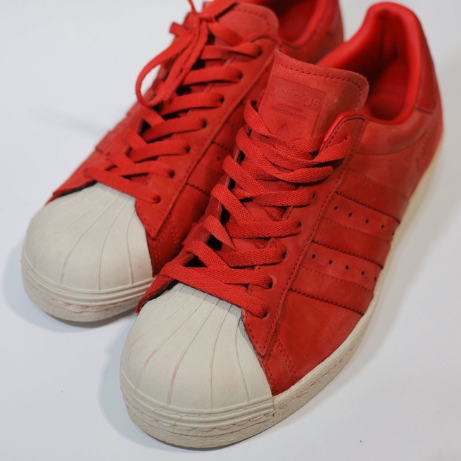ADIDAS SUPERSTAR 80'S SHOES RED VINTAGE rare, si merah mantap WAJIB KOLEKSI size 42 insole 265 JARAN