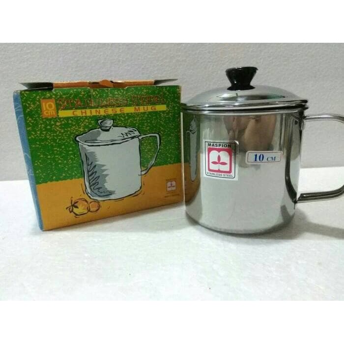 Maspion mug stainless steel + tutup 10cm / gelas stainless 10cm