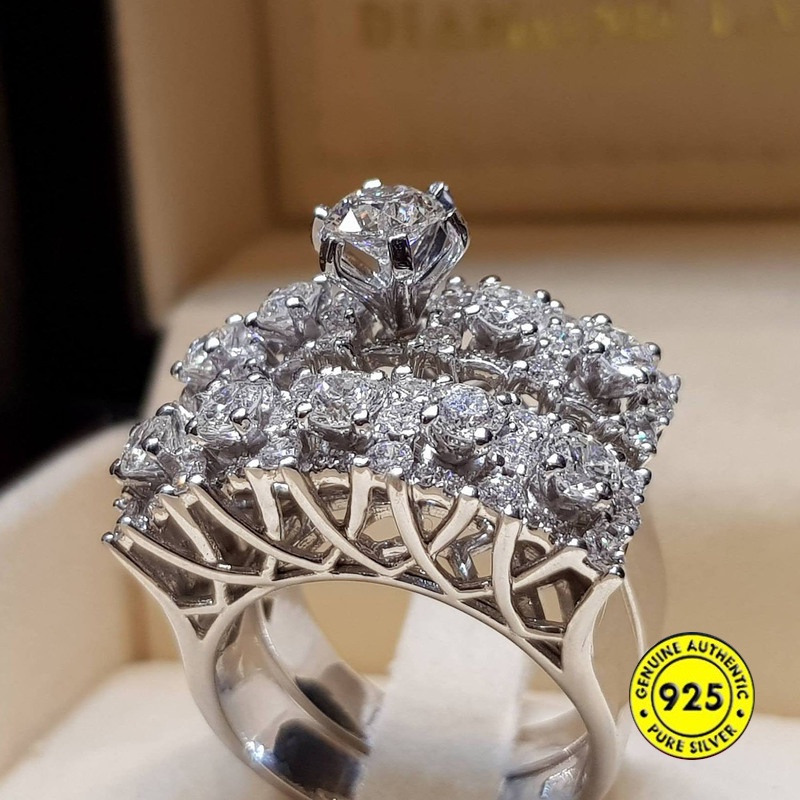 Set Cincin Berlian Bahan 925 Silver Untuk Pernikahan