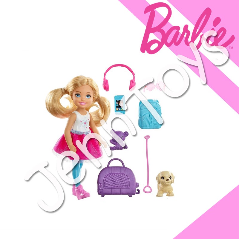 JennToys - Barbie Chelsea Travel Doll Blonde with puppy carrier Accessories for 3 to 7 years olds Multicolor FWV20