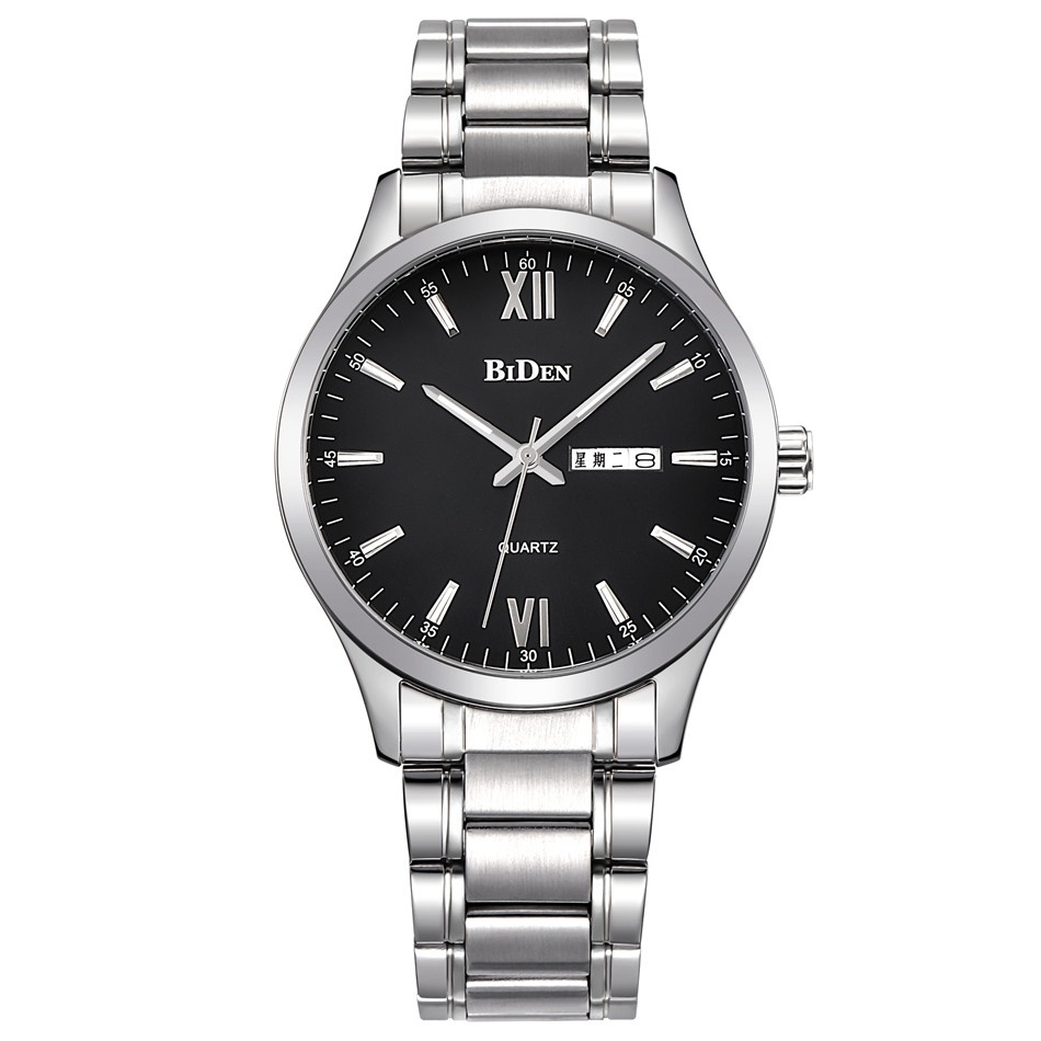 Biden 0032 Jam Tangan Pria Analog Tanggal Stainless Steel Band Calendar Quartz Watch Original Water Resistant 30 Meter