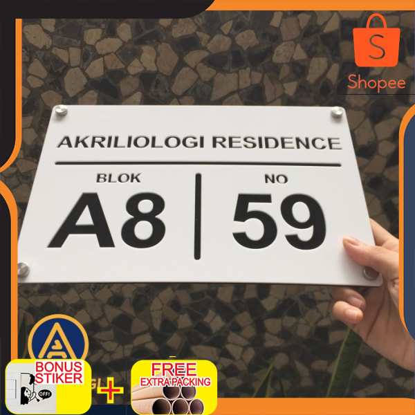 

Nomor Rumah Modern Eksklusif Acrylic Papan Nomer Alamat Akrilik 30x20 - Tulisan Hitam Exclude