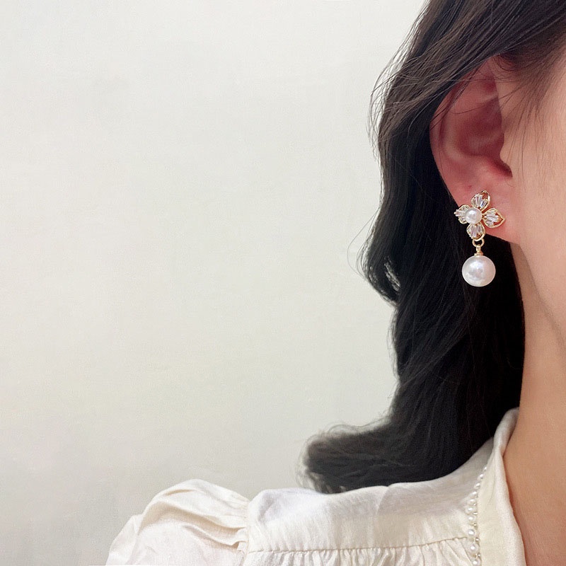 Shuling S925 Silver Needle Korean New Design Flower Zircon Earrings Female Pearl Tassel Earrings Fashion Drop Earrings