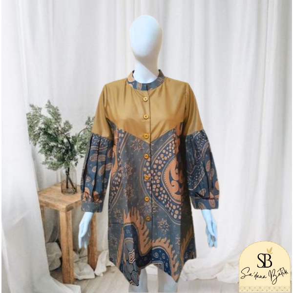 Tunik batik kerja blouse kerja batik jumbo tunik jumbo termurah - 09  GREY