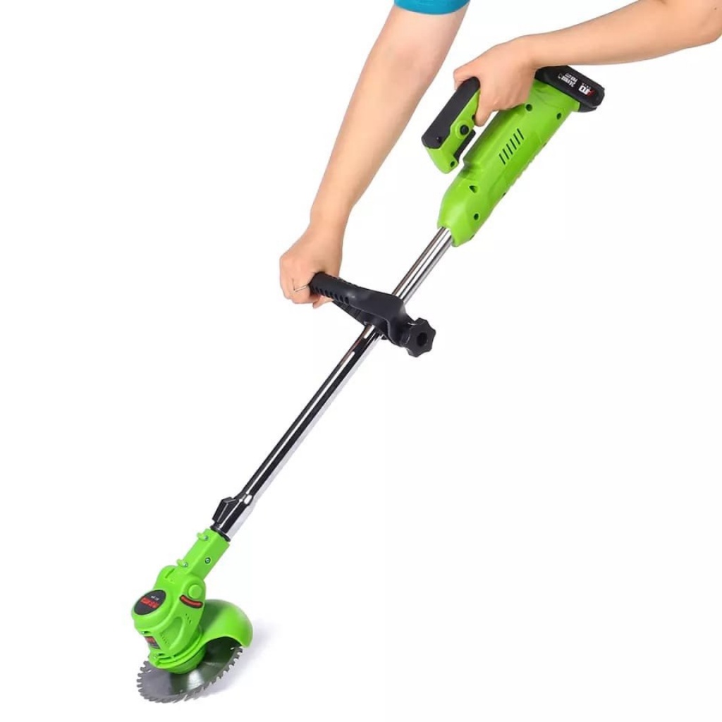 Mesin Potong Rumput 12V Cordless Lawn Mower Electric Grass Trimmer with Li-ion Batteries green