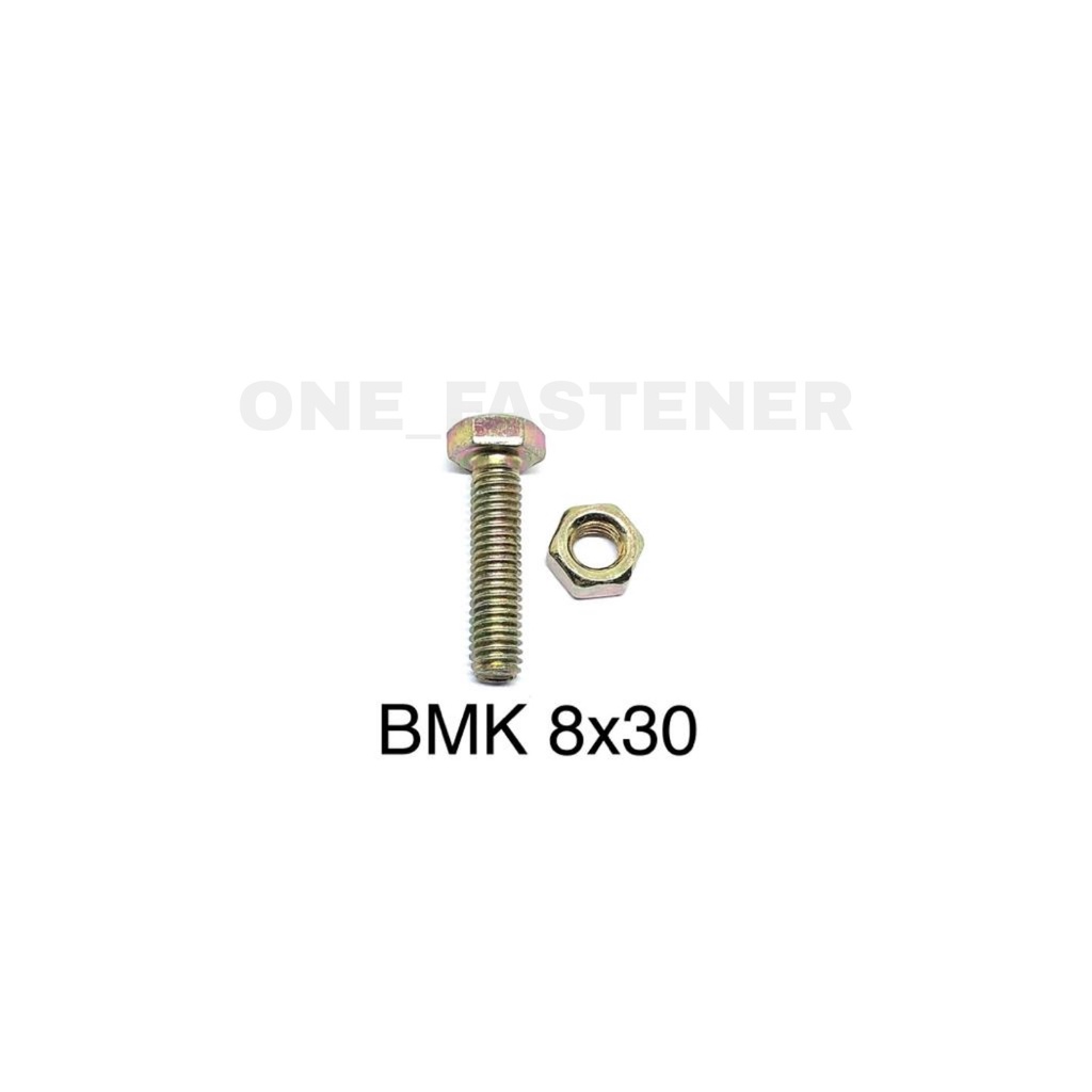 50 pcs Baut Mur M8x30 Kuning BMK 8mm Panjang 3cm Kunci 12 M8 8x30