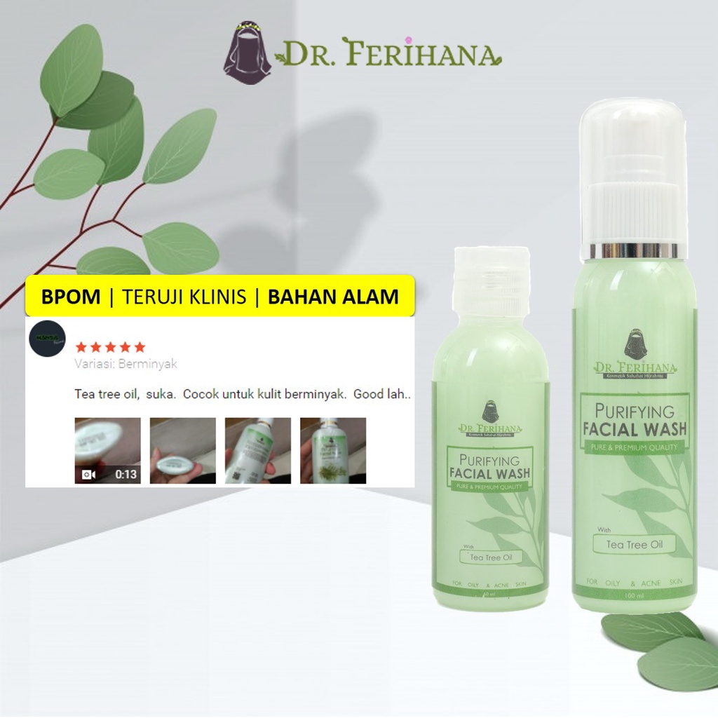 Facial Wash Kecil Ukuran 60 ml dr. Ferihana Cosmetics &amp; Skincare untuk Mengangkat Kotoran pada Wajah Berminyak Berjerawat Normal Kering Hingga Sensitif Mampu Melembabkan dan Mengangkat Sel Kulit Mati BPOM LPPOM HALAL MUI