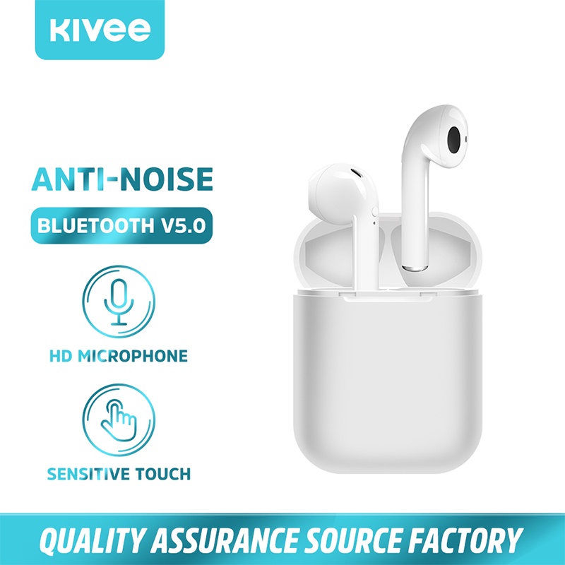 KIVEE Earphone TWS Bluetooth Headset Gaming Original True Wireless Stereo HIFI Noise Cancelling Waterproof-A white（populer）