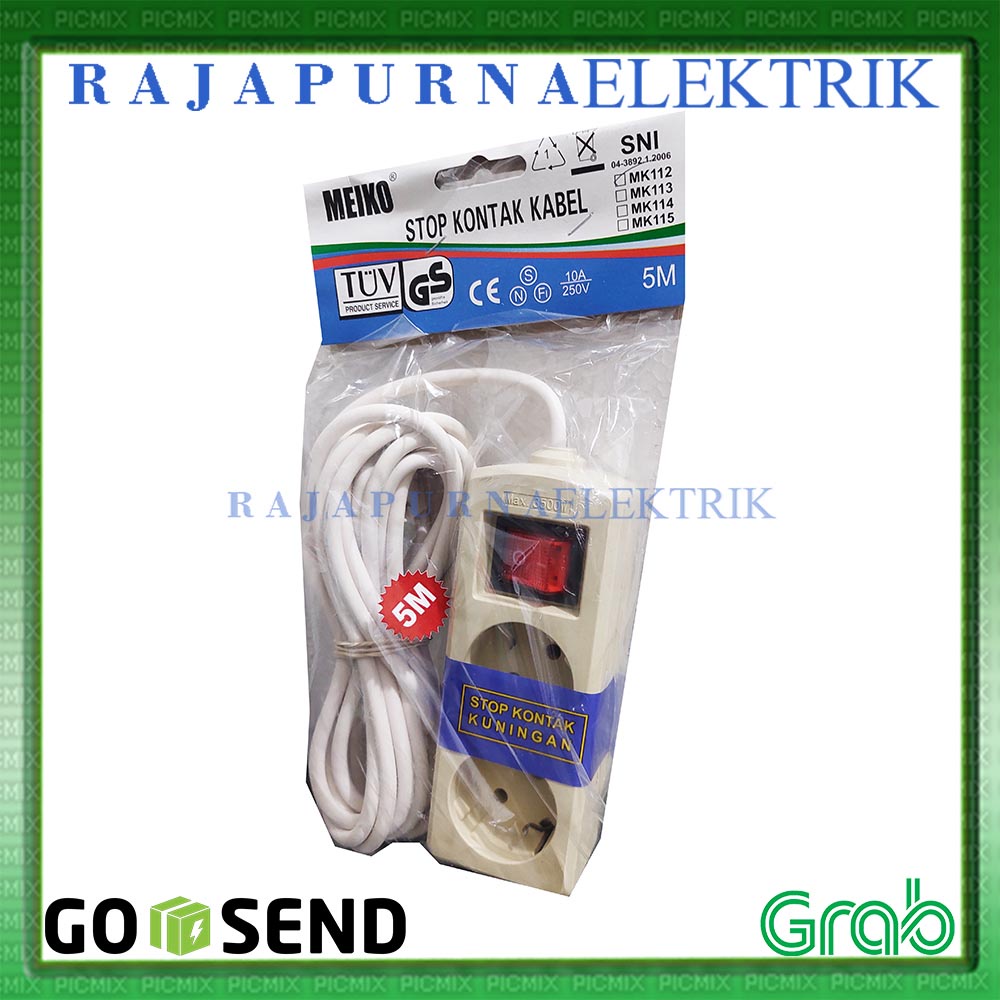 Stop Kontak 2 lubang - saklar on-off - kabel 5 meter 5m - SNI - MEIKO