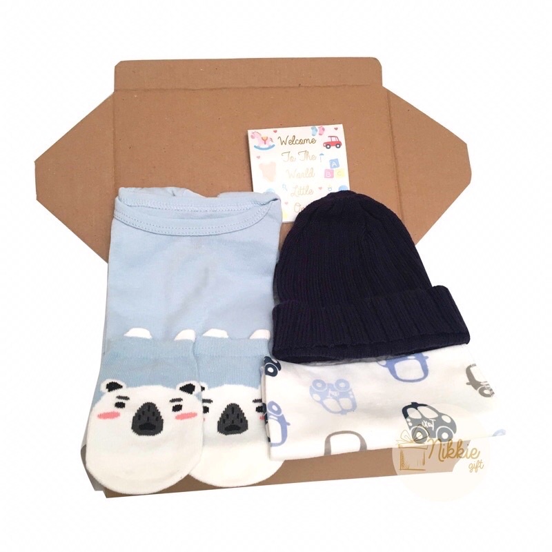 Baby Gift Jumper POLOS ABU PINK COKSU | Hampers Bayi Cowok Cewek | Hampers Newborn | Kado Lahiran-Biru