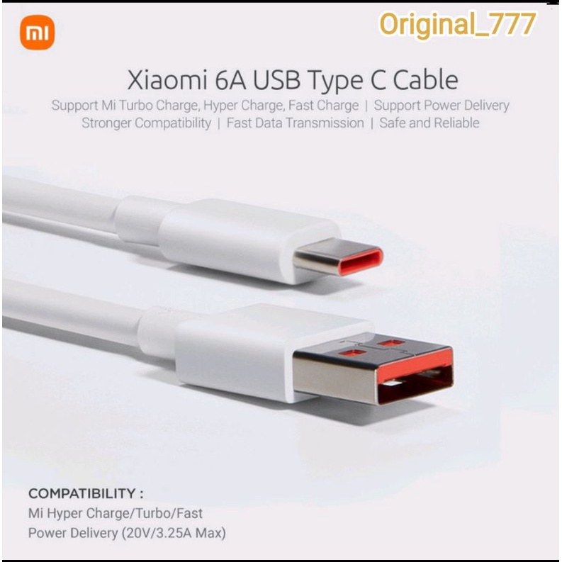 Xiaomi 6A USB Type C Turbo Charge Hyper Charge Kabel Data Cable 120W 67W 65W 33W 27W Fast Hyper Charger Tipe C PD Power Delivery Original Ori Cepat 5A 3A