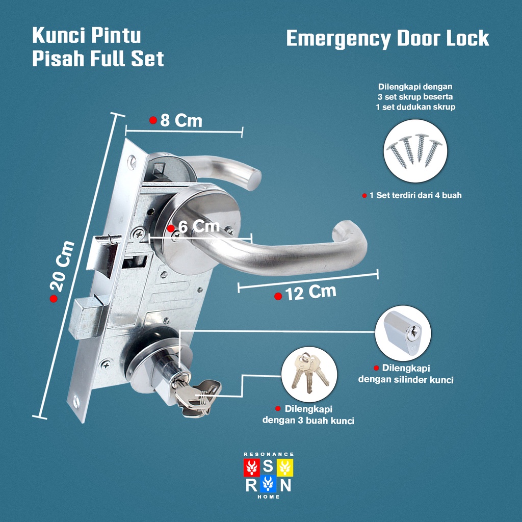 Set Handle Kunci Pintu Pisah Gagang Pintu Premium Door Lock Resonance Home