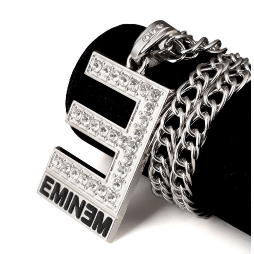 Perhiasan Kalung Rantai Hip Hop Eminem Hias Liontin Kristal Berlian Imitasi untuk Wanita